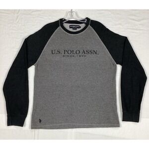 Men's US Polo‎ Assn. Thermal Grey w/Black Long Sleeve Pull Over Shirt Size Large